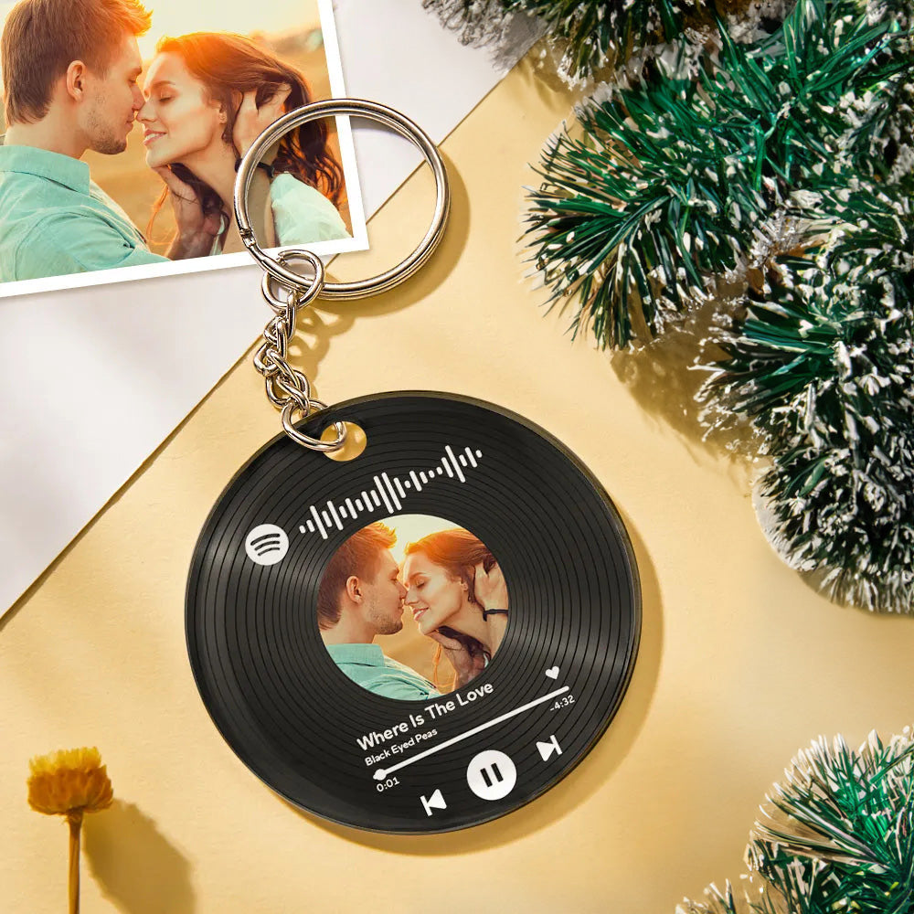 Custom Photo and Date Keychain Calendar Keychain Scannable Spotify Code Keychain Anniversary Christmas Gift
