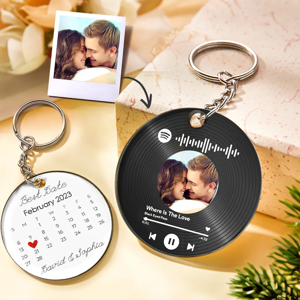 Custom Photo and Date Keychain Calendar Keychain Scannable Spotify Code Keychain Anniversary Christmas Gift