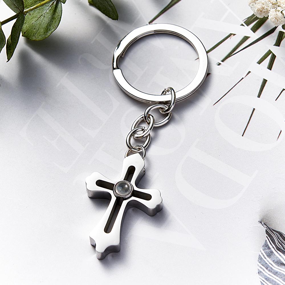 Cross Projection Keychain Photo Keychain Personalized Cross keychain Gift Faith Jewelry For Him