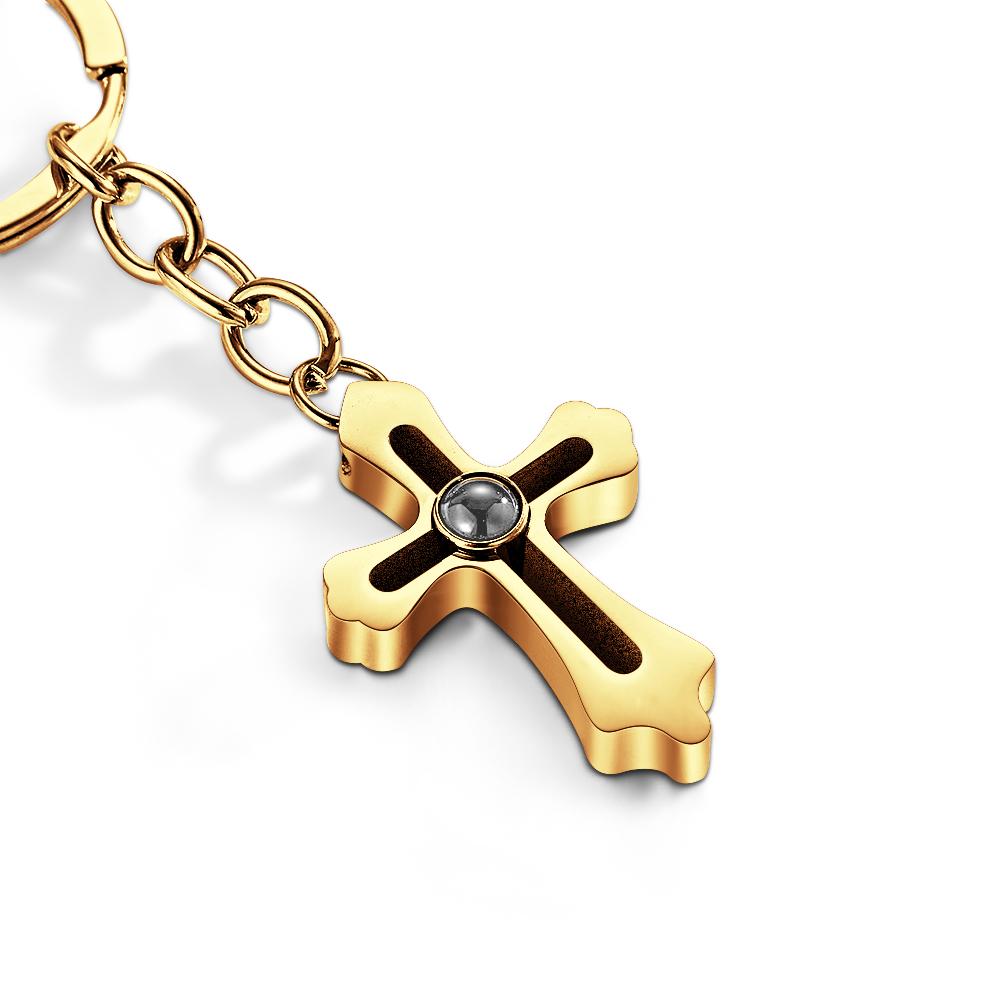 Cross Projection Keychain Photo Keychain Personalized Cross keychain Gift Faith Jewelry For Him