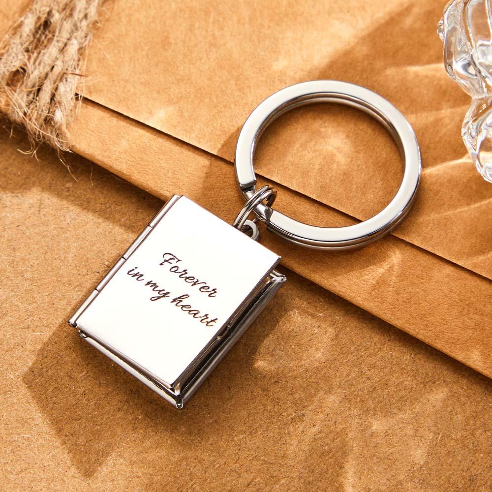 Personalized Photo Locket Keychain for Men Women Engraved Text Memorial Key Chain