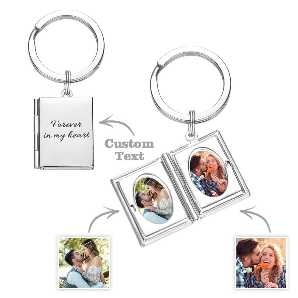 Personalized Photo Locket Keychain for Men Women Engraved Text Memorial Key Chain