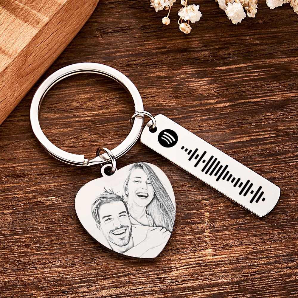 Personalized Calendar Keychain Special Day Significant Photo Heart Square Shape Music Code Metal Keychain Anniversary Gift