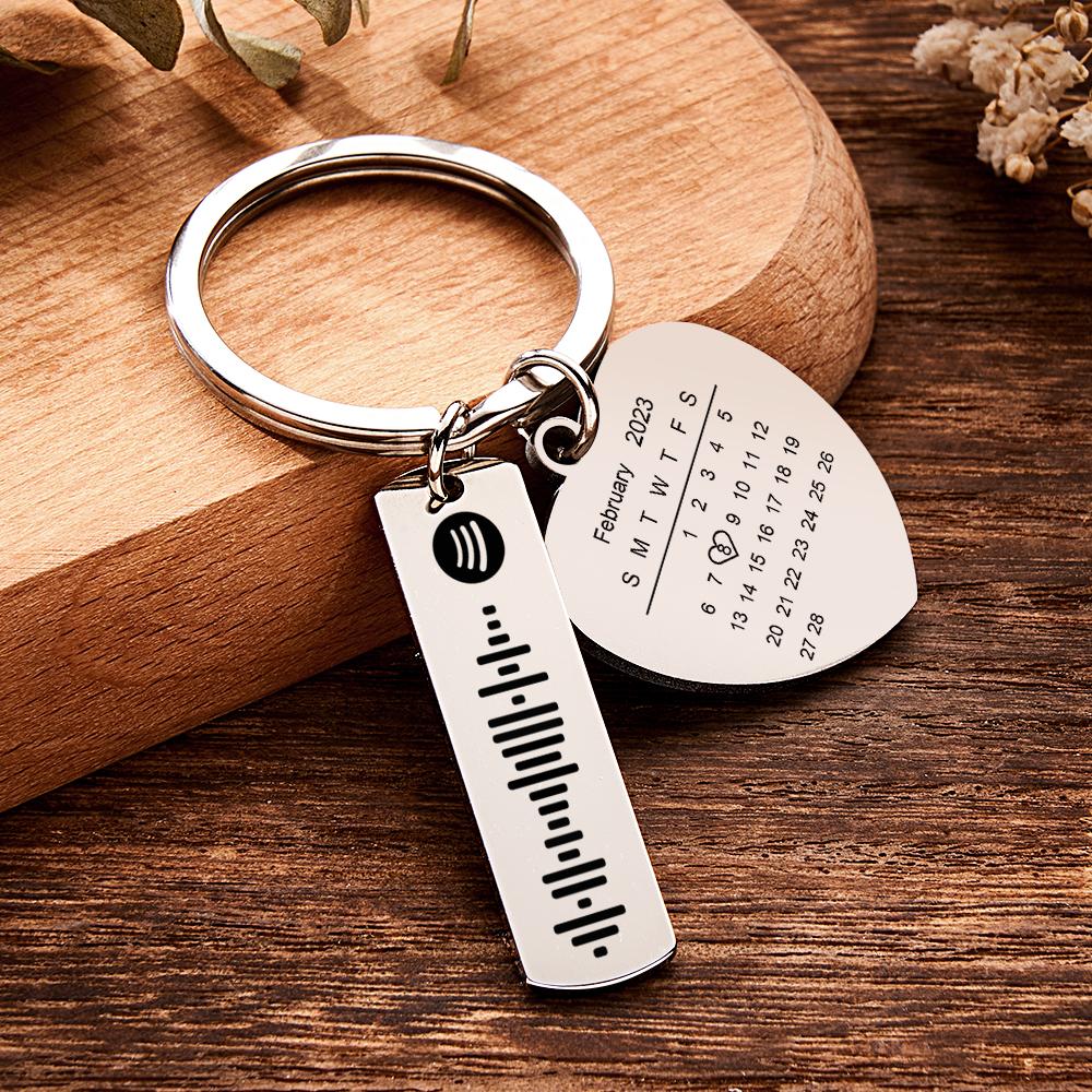 Personalized Calendar Keychain Special Day Significant Photo Heart Square Circle Shape Music Code Metal Keychain Anniversary Gift