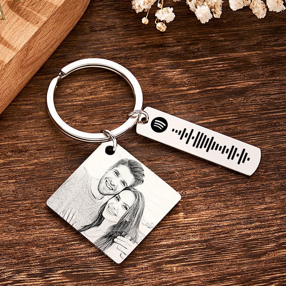 Personalized Calendar Keychain Special Day Significant Photo Heart Square Shape Music Code Metal Keychain Anniversary Gift