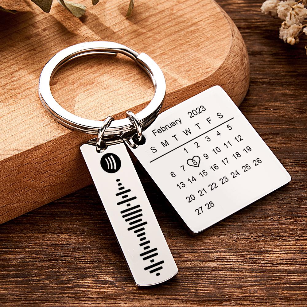 Personalized Calendar Keychain Special Day Significant Photo Heart Square Circle Shape Music Code Metal Keychain Anniversary Gift