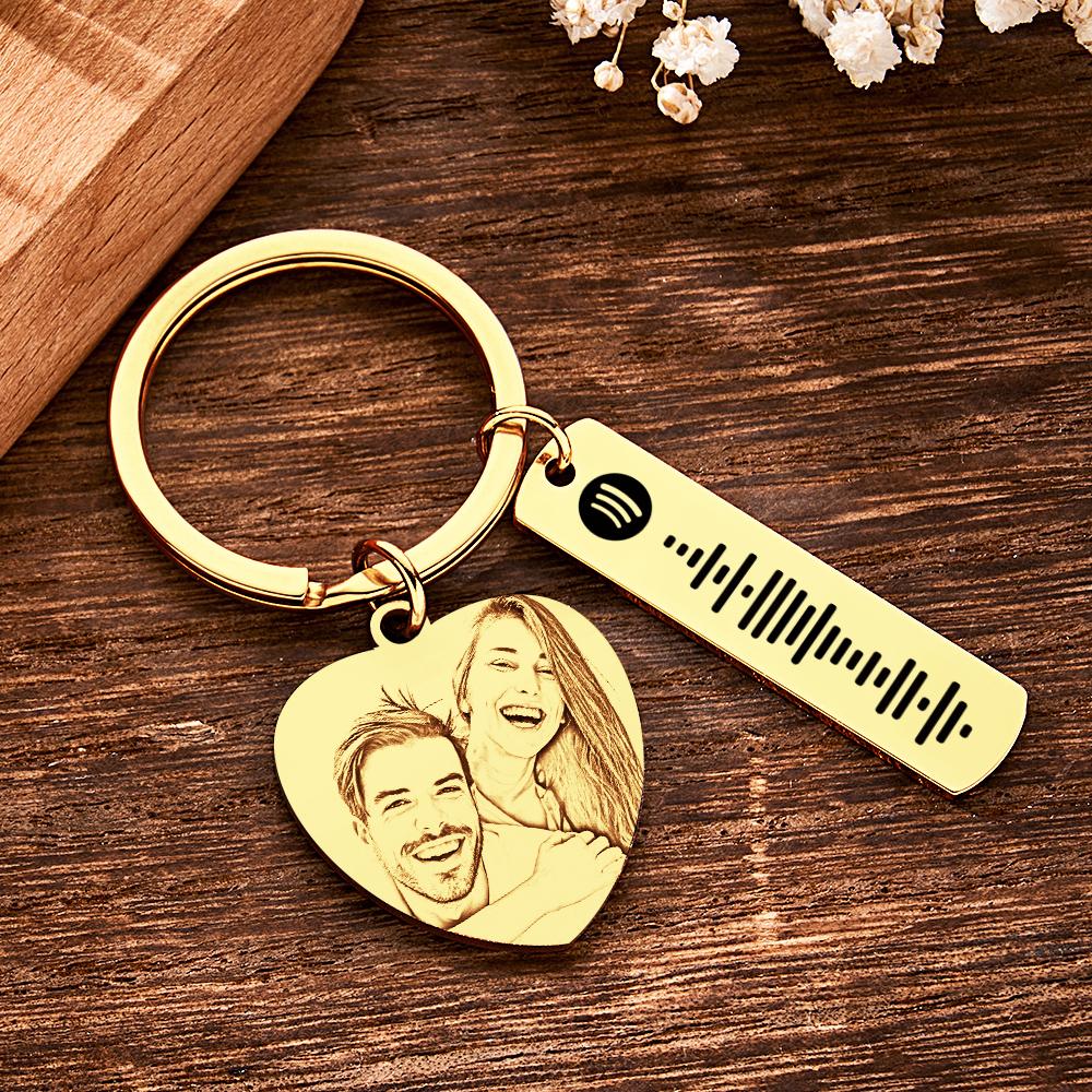 Personalized Calendar Keychain Special Day Significant Photo Heart Square Shape Music Code Metal Keychain Anniversary Gift