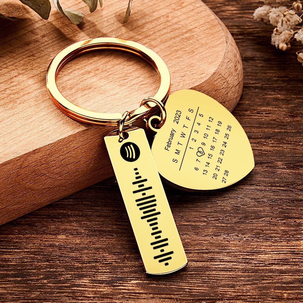 Personalized Calendar Keychain Special Day Significant Photo Heart Square Shape Music Code Metal Keychain Anniversary Gift