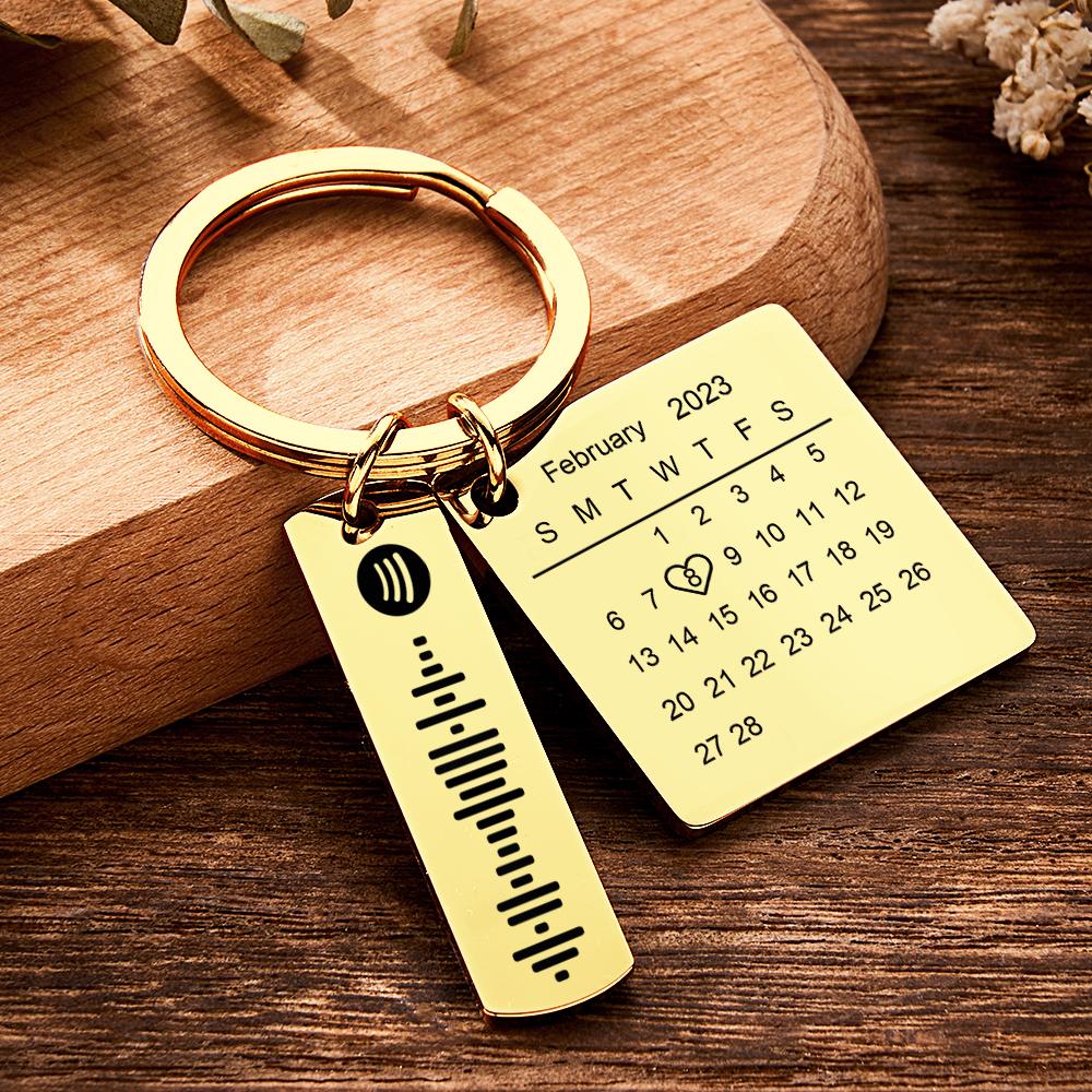 Personalized Calendar Keychain Special Day Significant Photo Heart Square Shape Music Code Metal Keychain Anniversary Gift