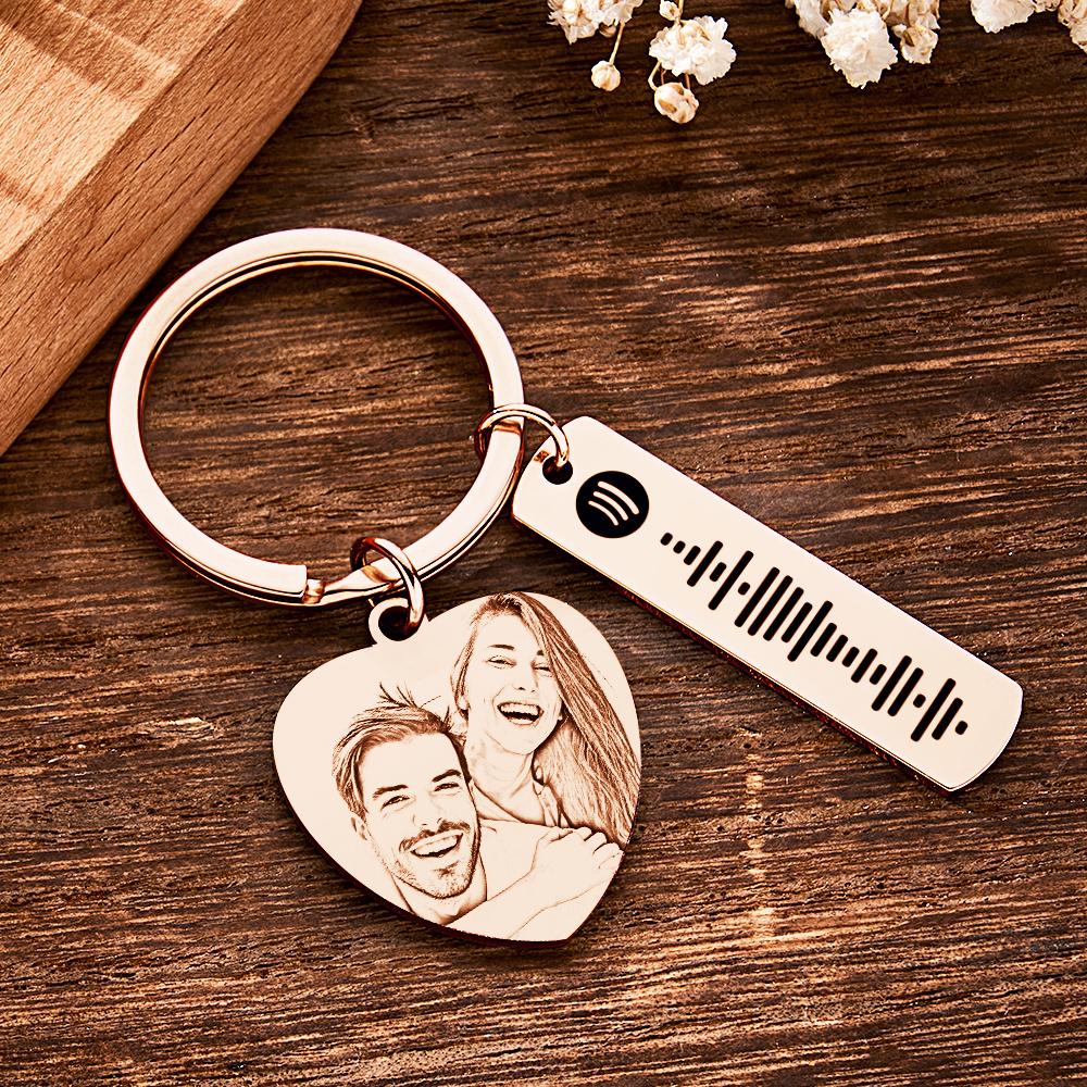 Personalized Calendar Keychain Special Day Significant Photo Heart Square Shape Music Code Metal Keychain Anniversary Gift