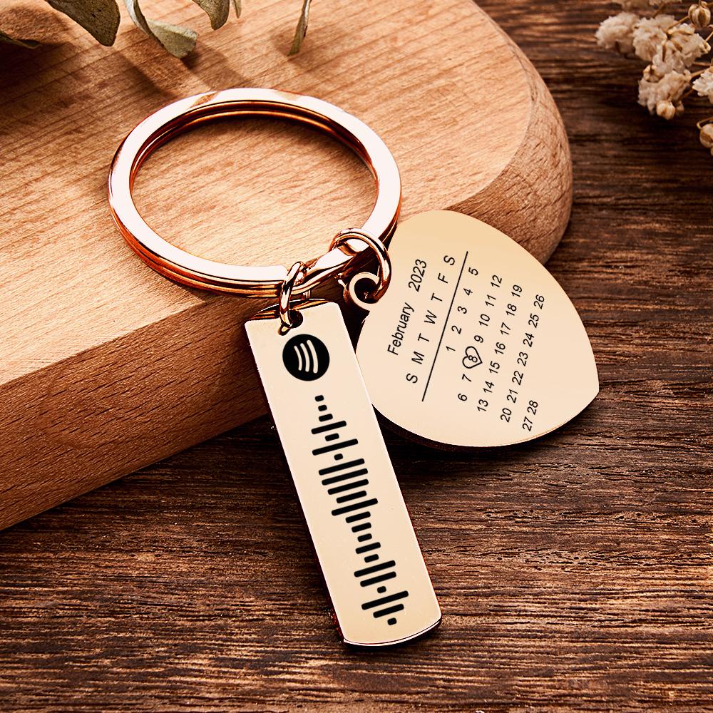 Personalized Calendar Keychain Special Day Significant Photo Heart Square Circle Shape Music Code Metal Keychain Anniversary Gift