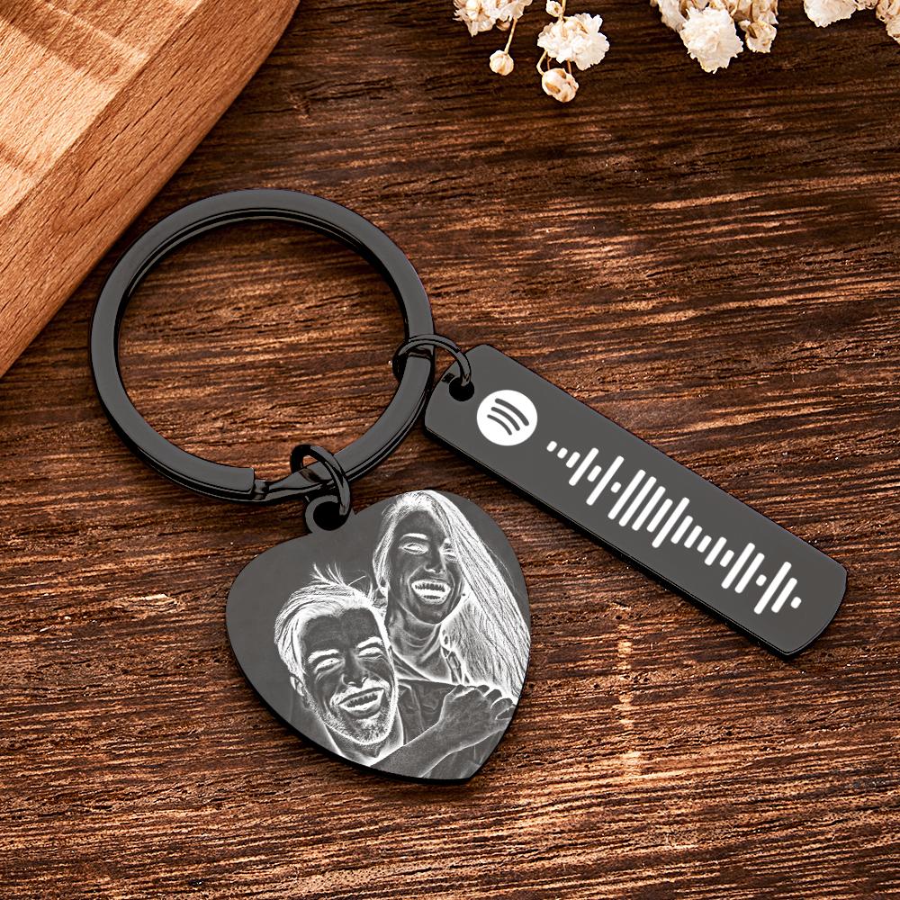 Personalized Calendar Keychain Special Day Significant Photo Heart Square Shape Music Code Metal Keychain Anniversary Gift