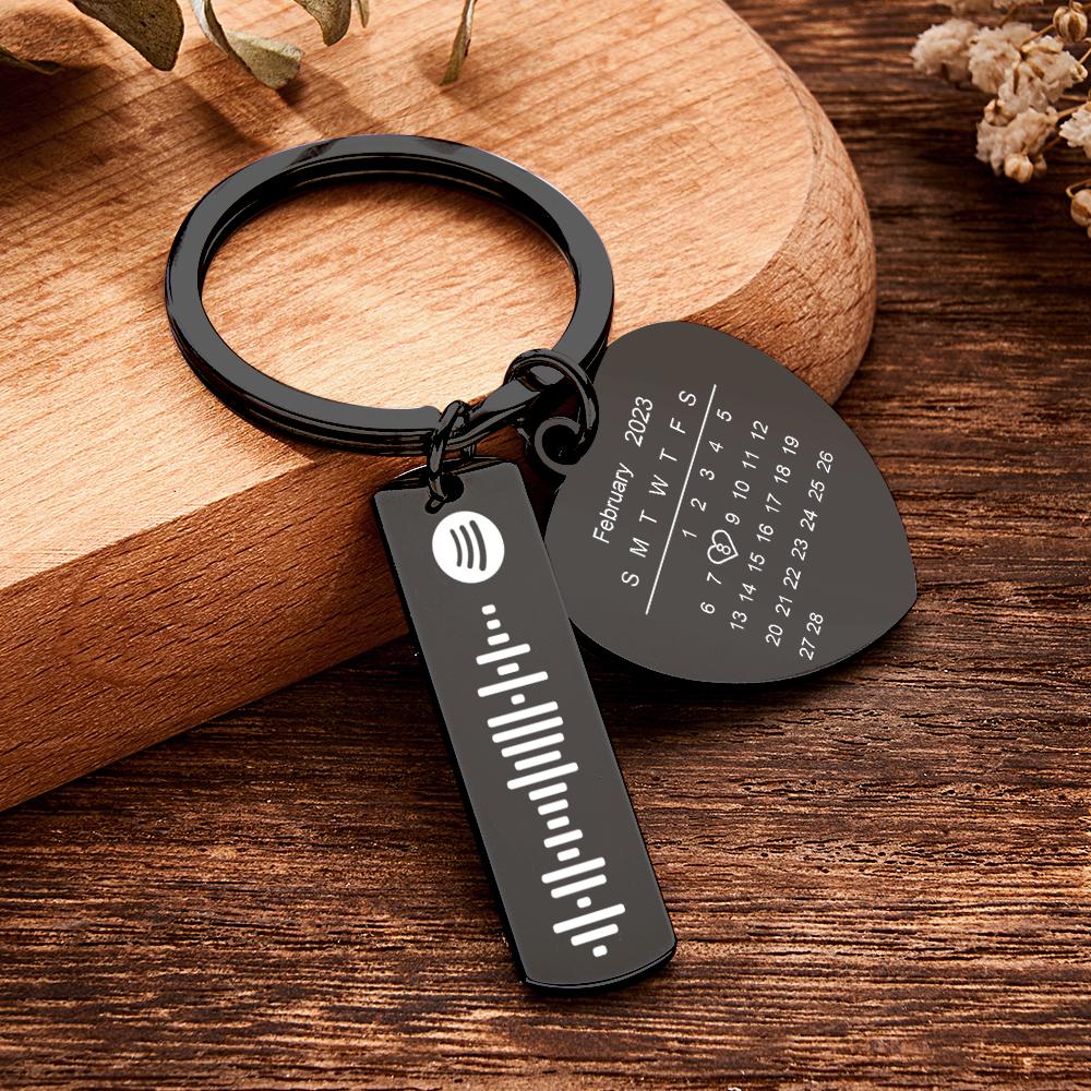 Personalized Calendar Keychain Special Day Significant Photo Heart Square Shape Music Code Metal Keychain Anniversary Gift