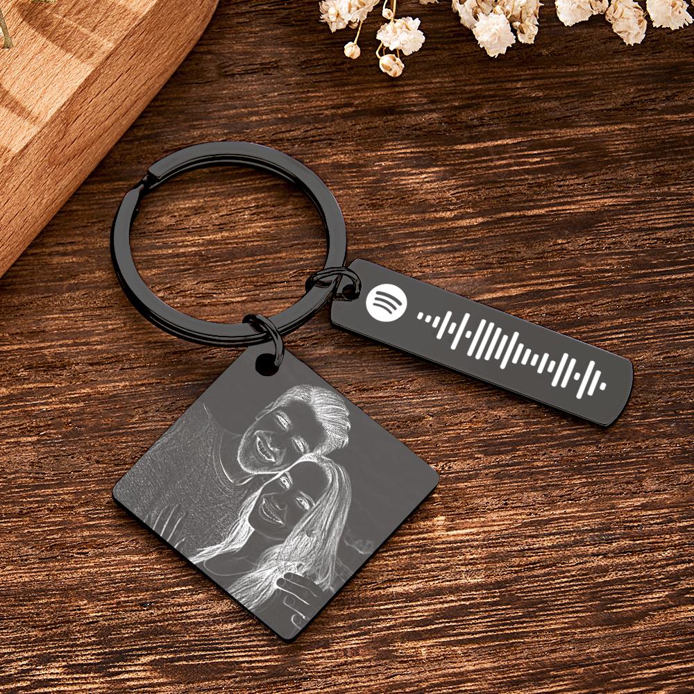 Personalized Calendar Keychain Special Day Significant Photo Heart Square Circle Shape Music Code Metal Keychain Anniversary Gift
