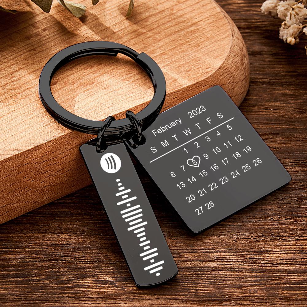 Personalized Calendar Keychain Special Day Significant Photo Heart Square Shape Music Code Metal Keychain Anniversary Gift