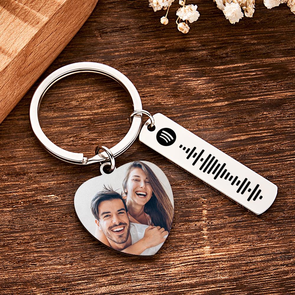 Personalized Calendar Keychain Special Day Significant Photo Heart Square Shape Music Code Metal Keychain Anniversary Gift