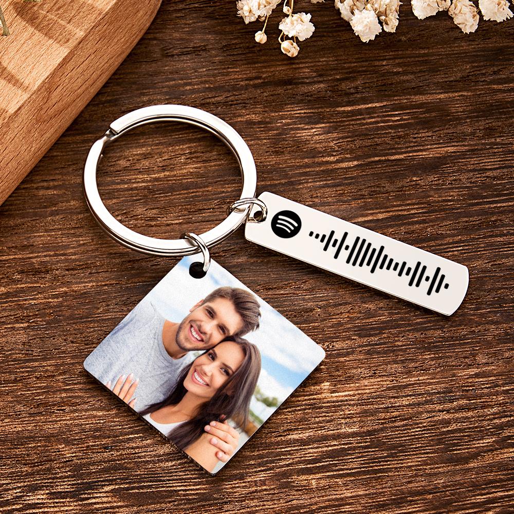 Personalized Calendar Keychain Special Day Significant Photo Heart Square Circle Shape Music Code Metal Keychain Anniversary Gift