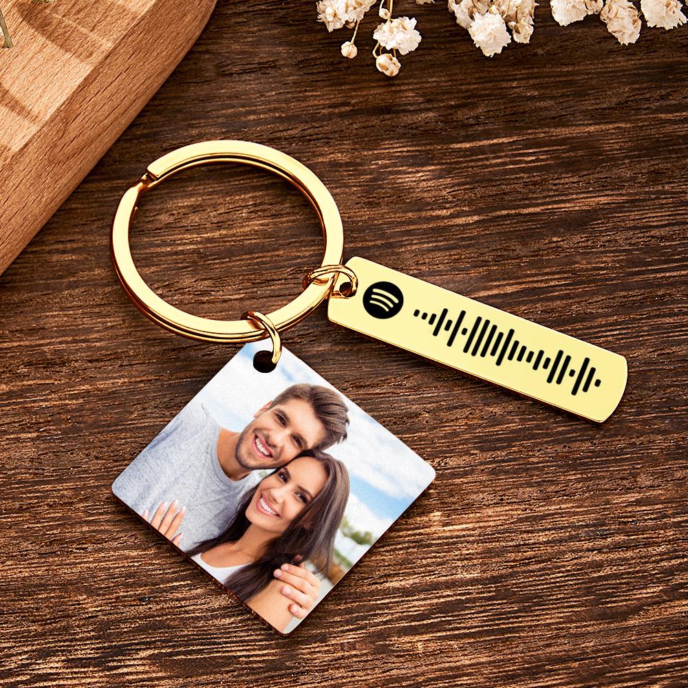 Personalized Calendar Keychain Special Day Significant Photo Heart Square Shape Music Code Metal Keychain Anniversary Gift