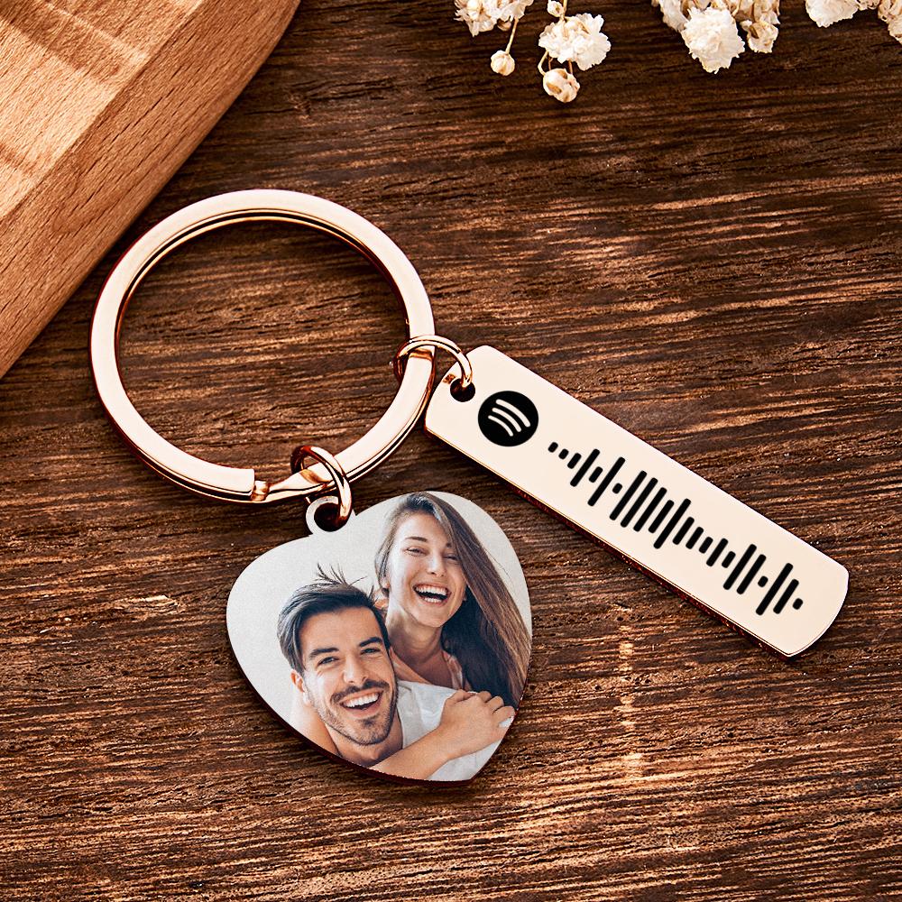 Personalized Calendar Keychain Special Day Significant Photo Heart Square Shape Music Code Metal Keychain Anniversary Gift