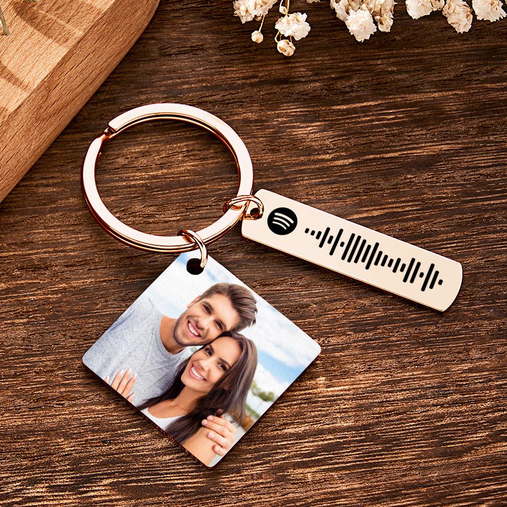 Personalized Calendar Keychain Special Day Significant Photo Heart Square Shape Music Code Metal Keychain Anniversary Gift