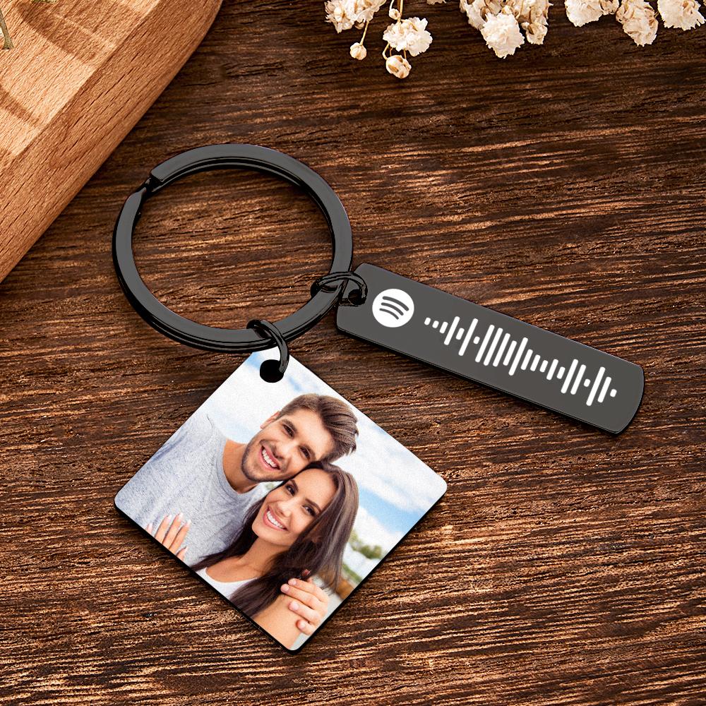 Personalized Calendar Keychain Special Day Significant Photo Heart Square Shape Music Code Metal Keychain Anniversary Gift