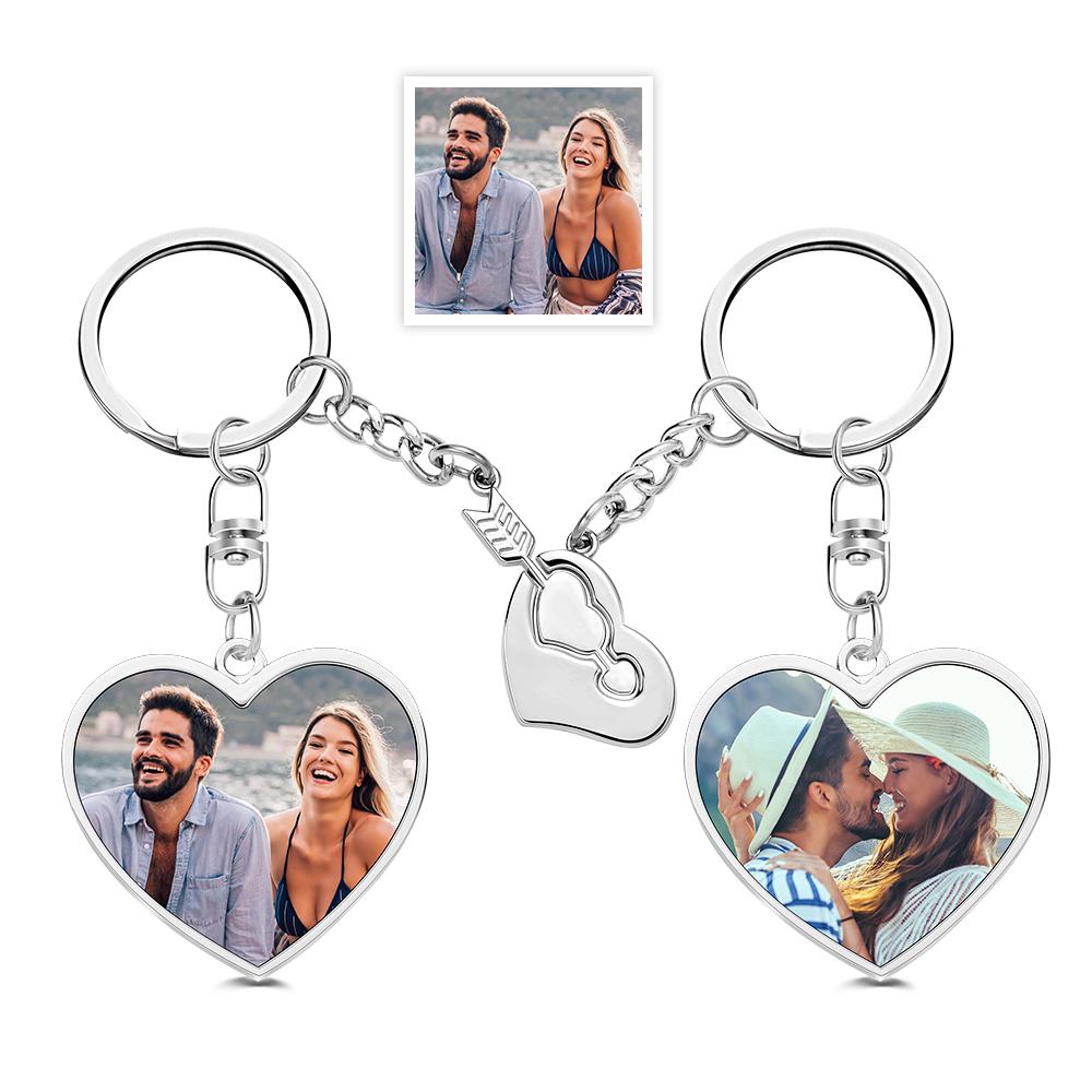 A Pair of Custom Keychain with Photo and Cupid Arrow and Heart for Lover