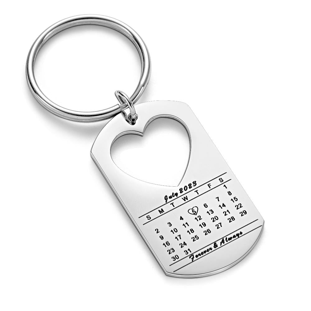Anniversary Gift Unique Calendar Keychain Personalized Date Engraved for Husband Keychains Engagement Gift for Him