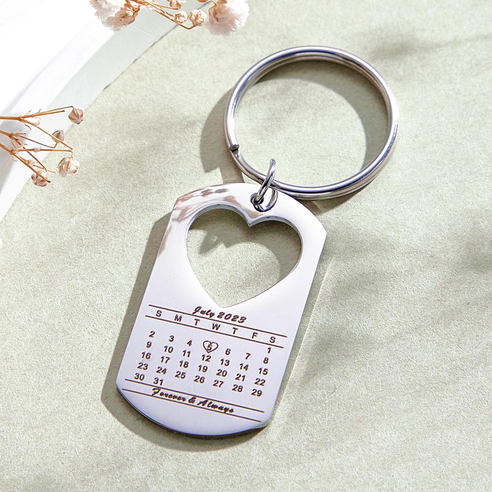 Anniversary Gift Unique Calendar Keychain Personalized Date Engraved for Husband Keychains Engagement Gift for Him
