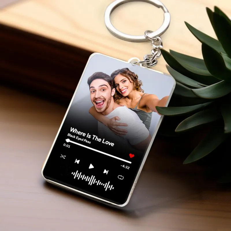 Scannable Music Code Keychain Custom Music Acrylic Photo Keychain Anniversary Day Gift For Couple