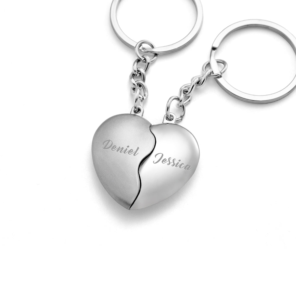 Split Heart Keyring Personalized Names Custom Valentines Day Gift for Couple