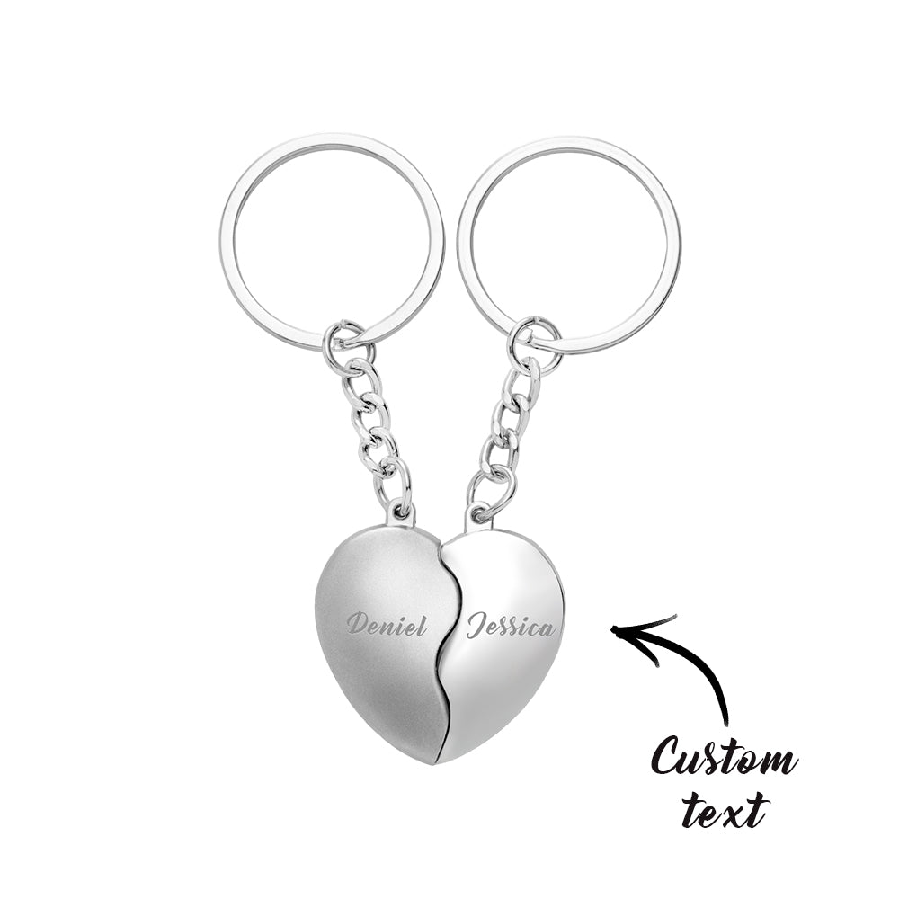 Split Heart Keyring Personalized Names Custom Valentines Day Gift for Couple
