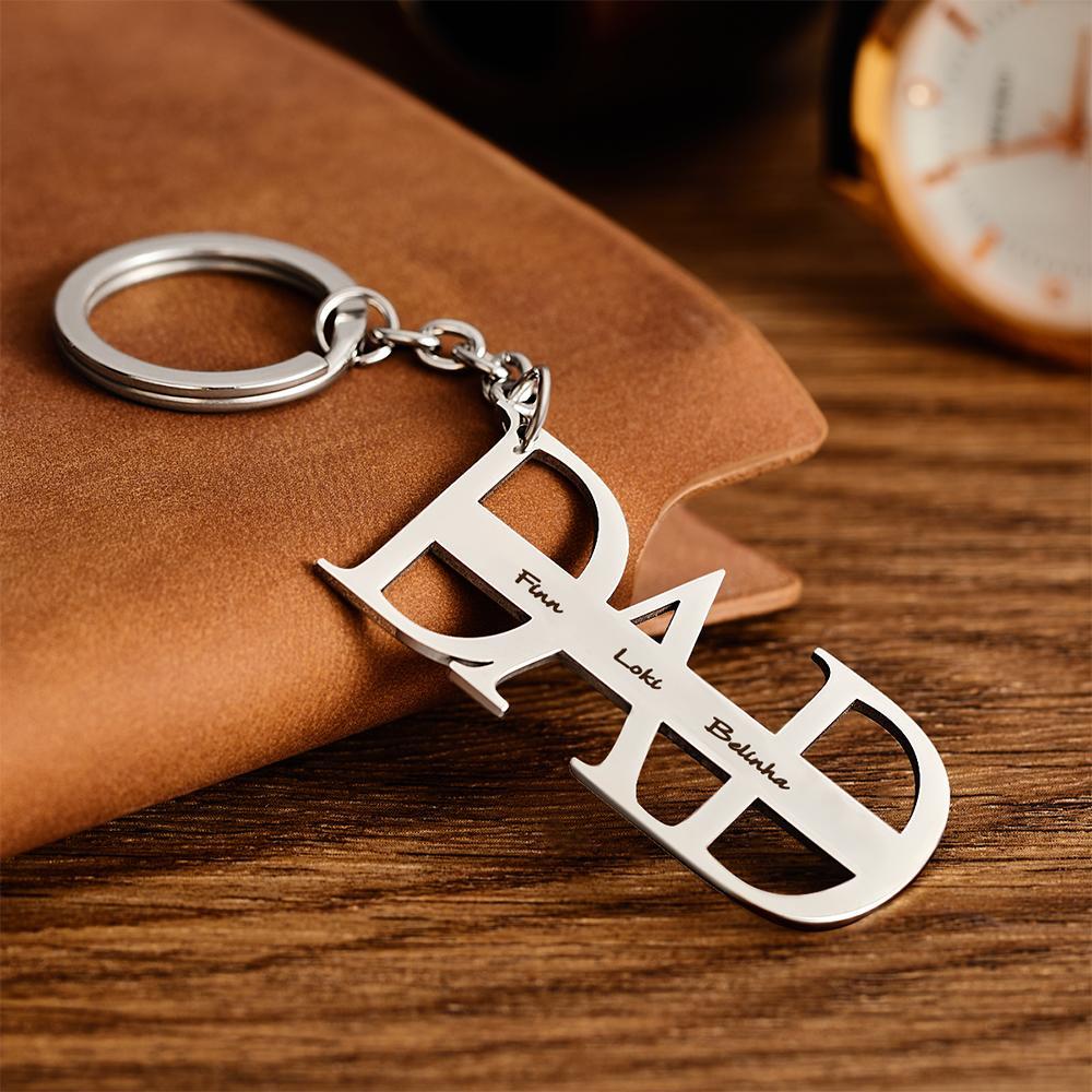 Custom Engraved Keychain Steel Memorial Gifts for Dad - Three Names