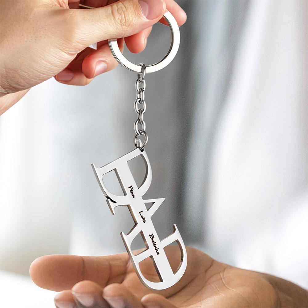 Custom Engraved Keychain Steel Memorial Gifts for Dad - Three Names