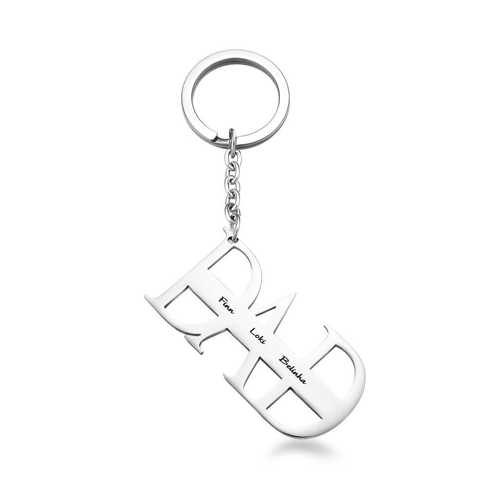 Custom Engraved Keychain Steel Memorial Gifts for Dad - Three Names