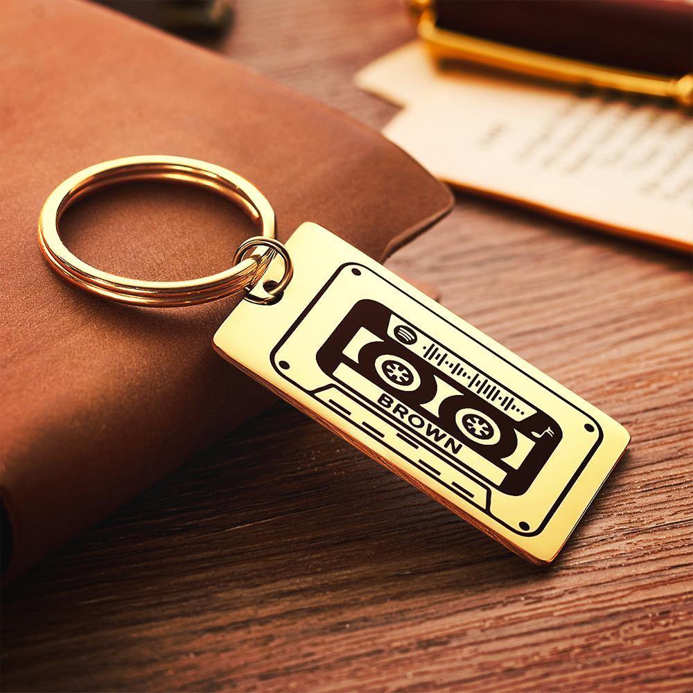 Spotify Custom Keychains Engraved Keychain Musicial Gift Gold
