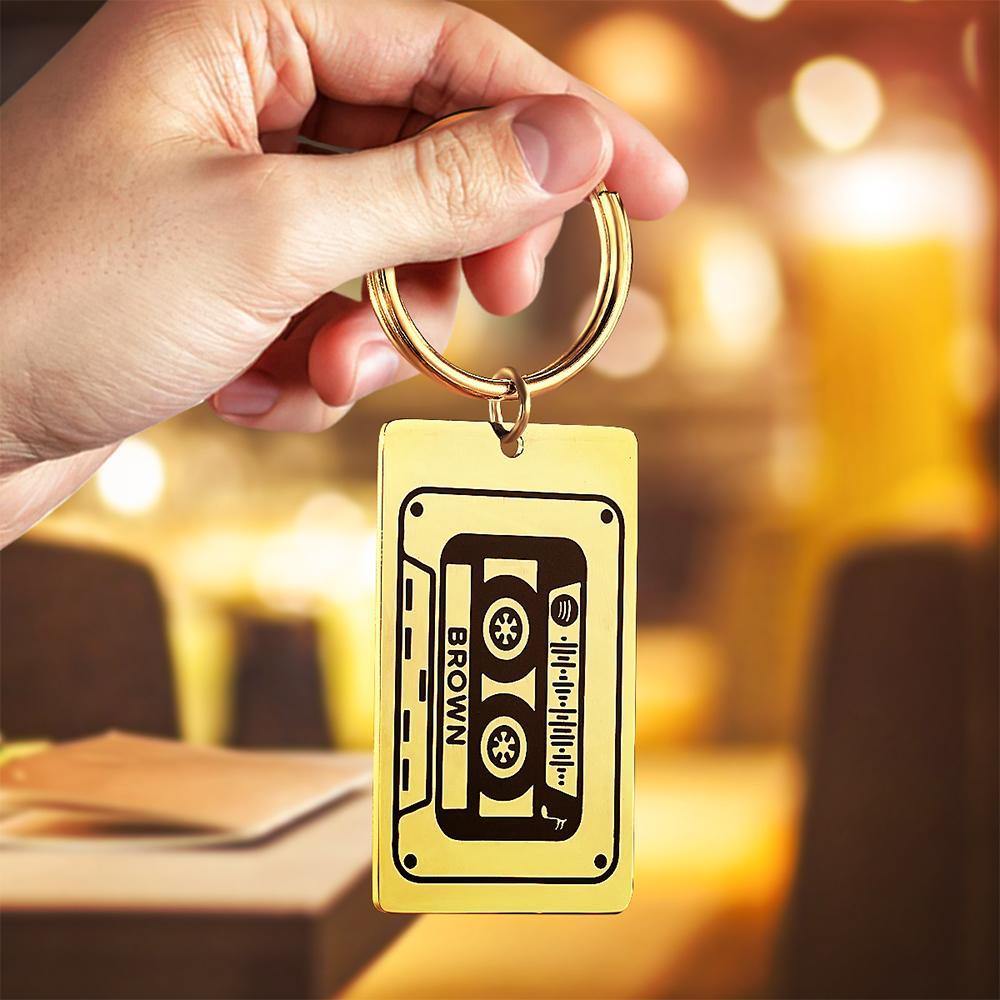 Spotify Custom Keychains Engraved Keychain Musicial Gift Gold
