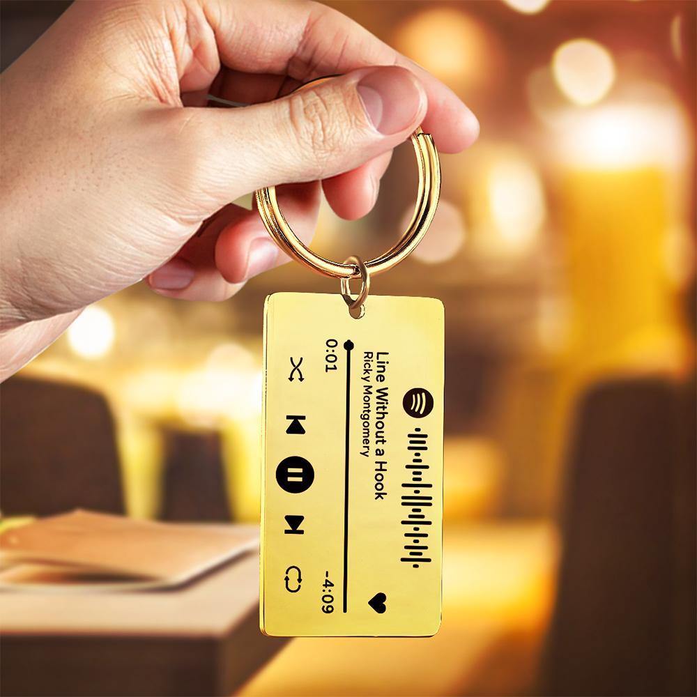 Keychain Custom Engraved Spotify Code Gifts For Him Gold