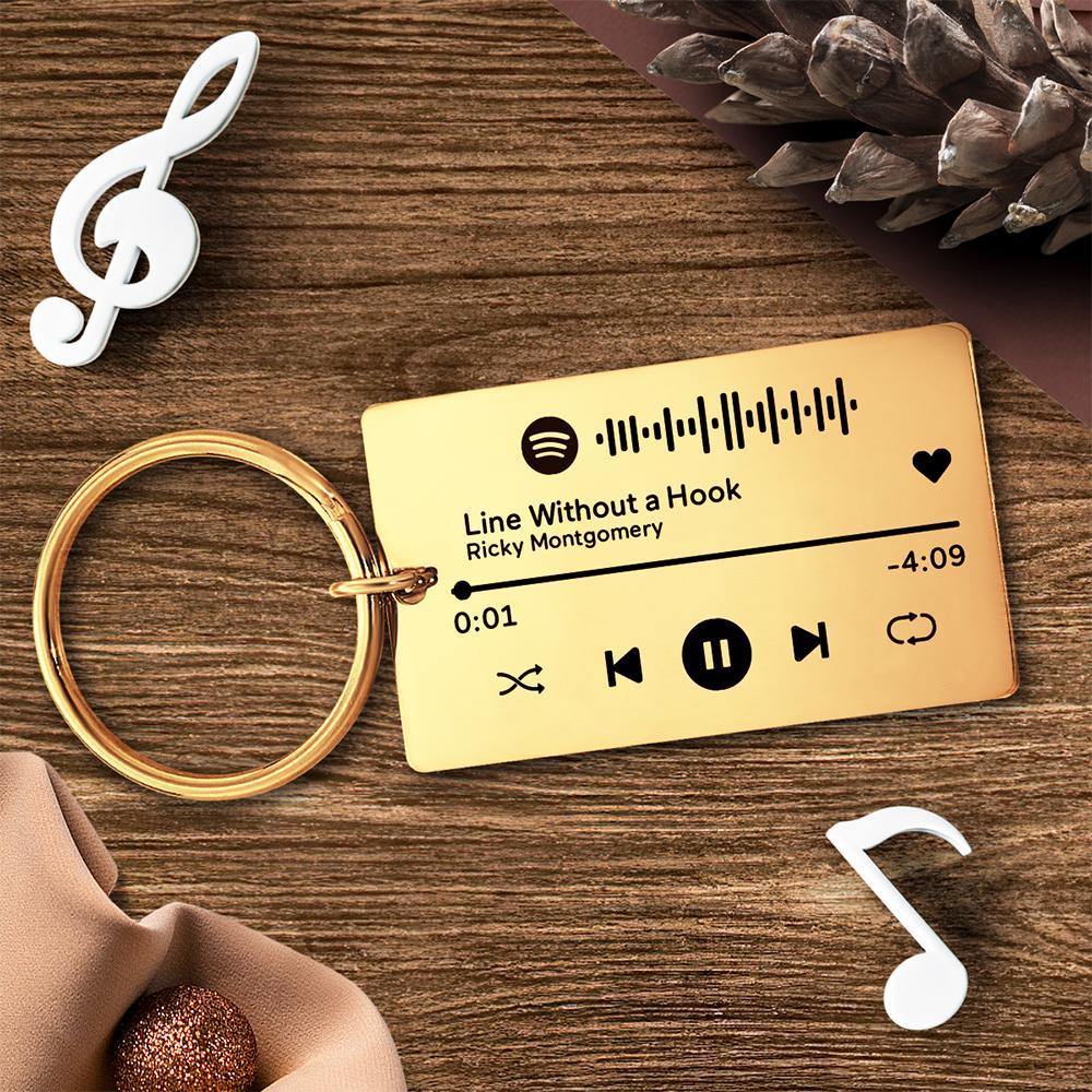 Keychain Custom Engraved Spotify Code Gifts For Him Gold