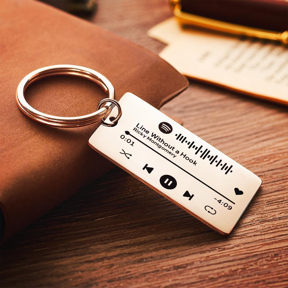 Keychain Custom Engraved Spotify Code Gifts For Him Rose Gold