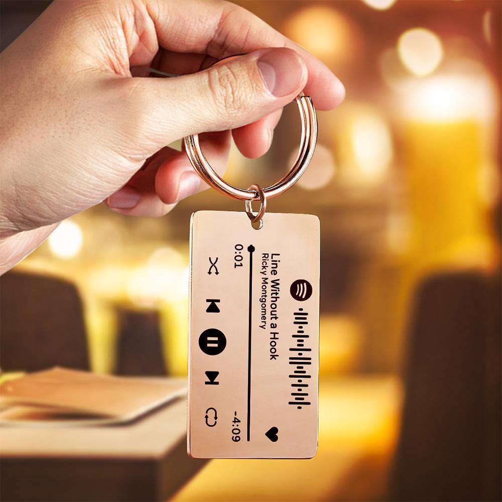 Keychain Custom Engraved Spotify Code Gifts For Him Rose Gold