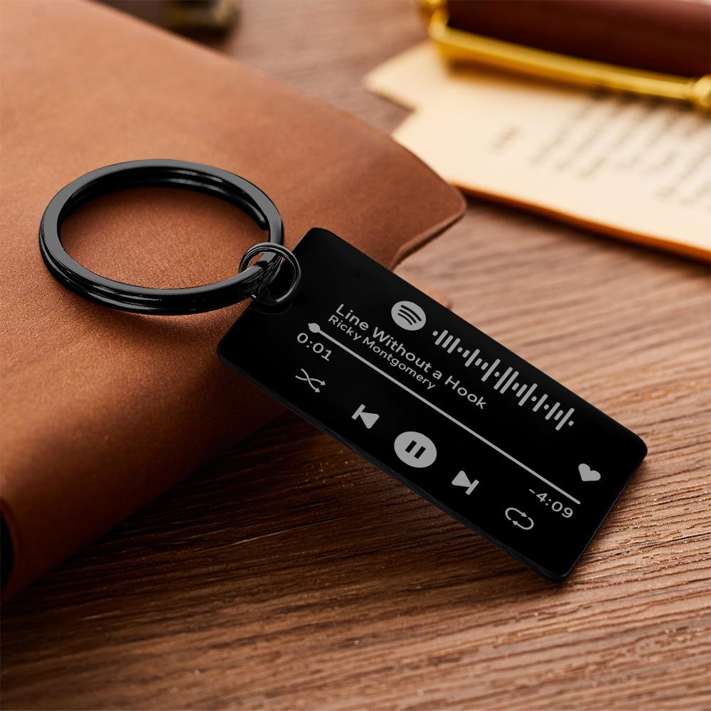Keychain Custom Engraved Spotify Code Gifts For Him Black