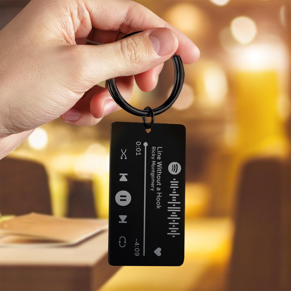 Keychain Custom Engraved Spotify Code Gifts For Him Black
