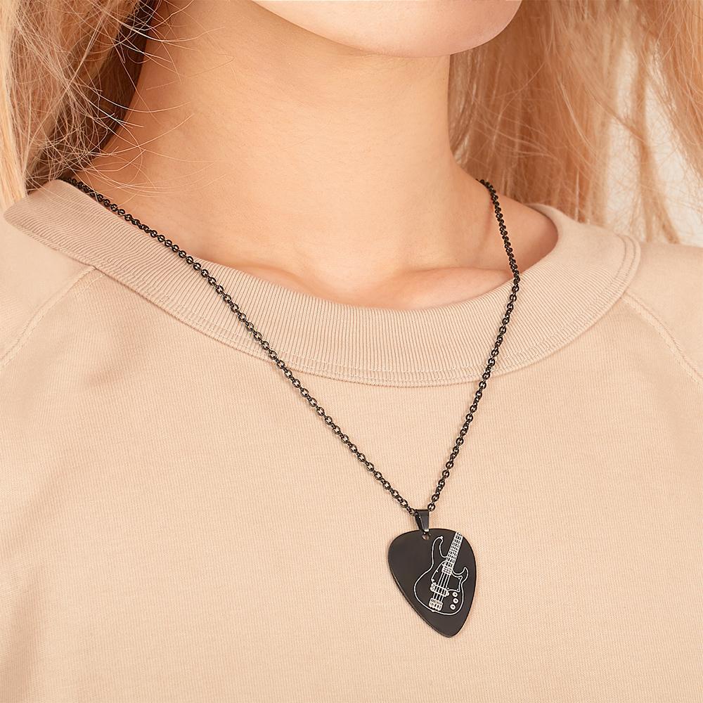 Personalized Engraved Guitar Pick Pendant Necklace Black