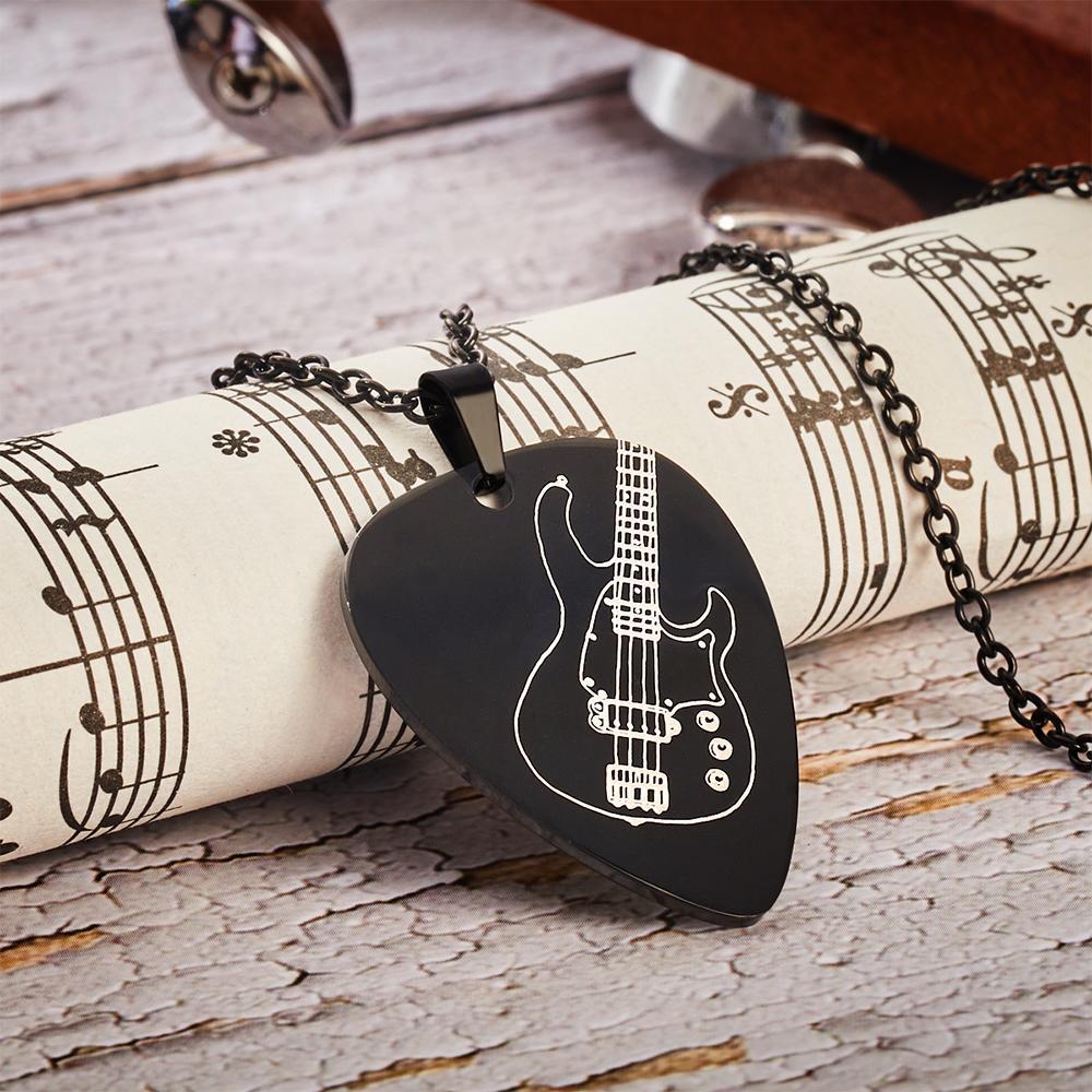 Personalized Engraved Guitar Pick Pendant Necklace Black