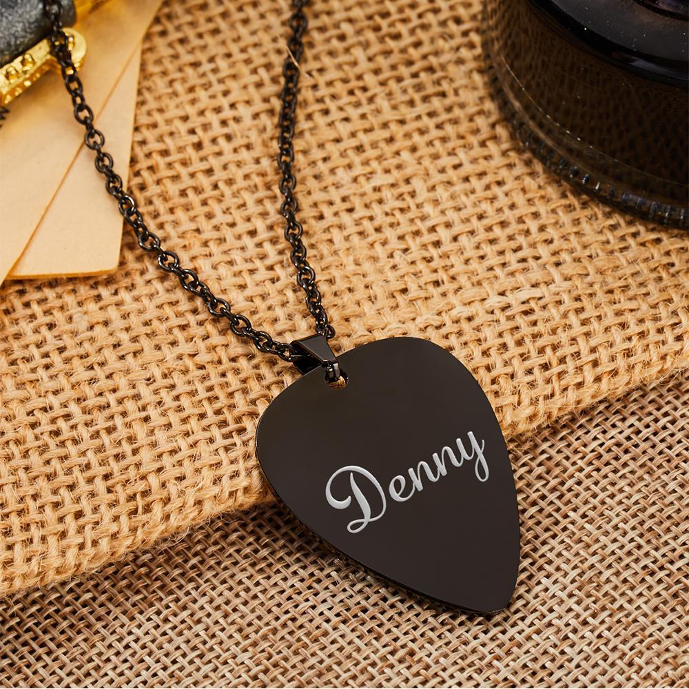 Personalized Engraved Guitar Pick Pendant Necklace Black