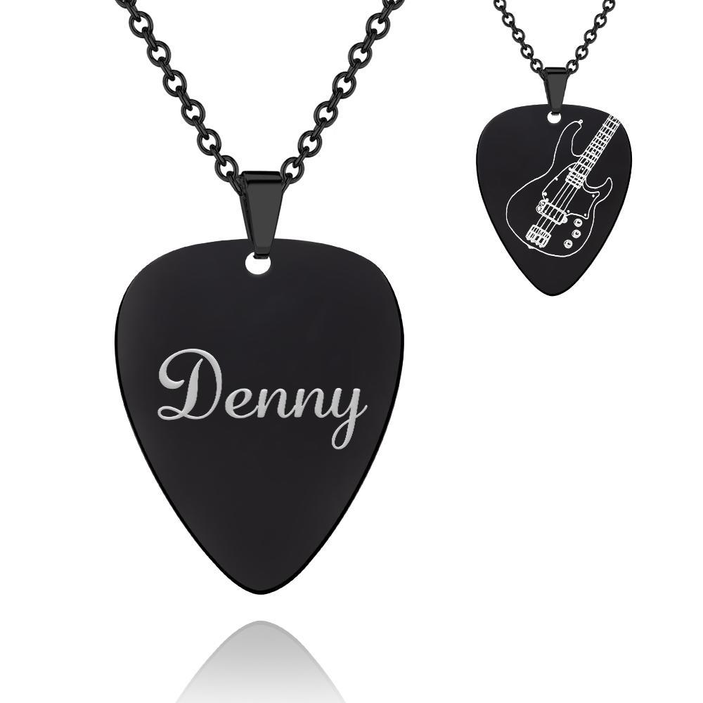 Personalized Engraved Guitar Pick Pendant Necklace Black