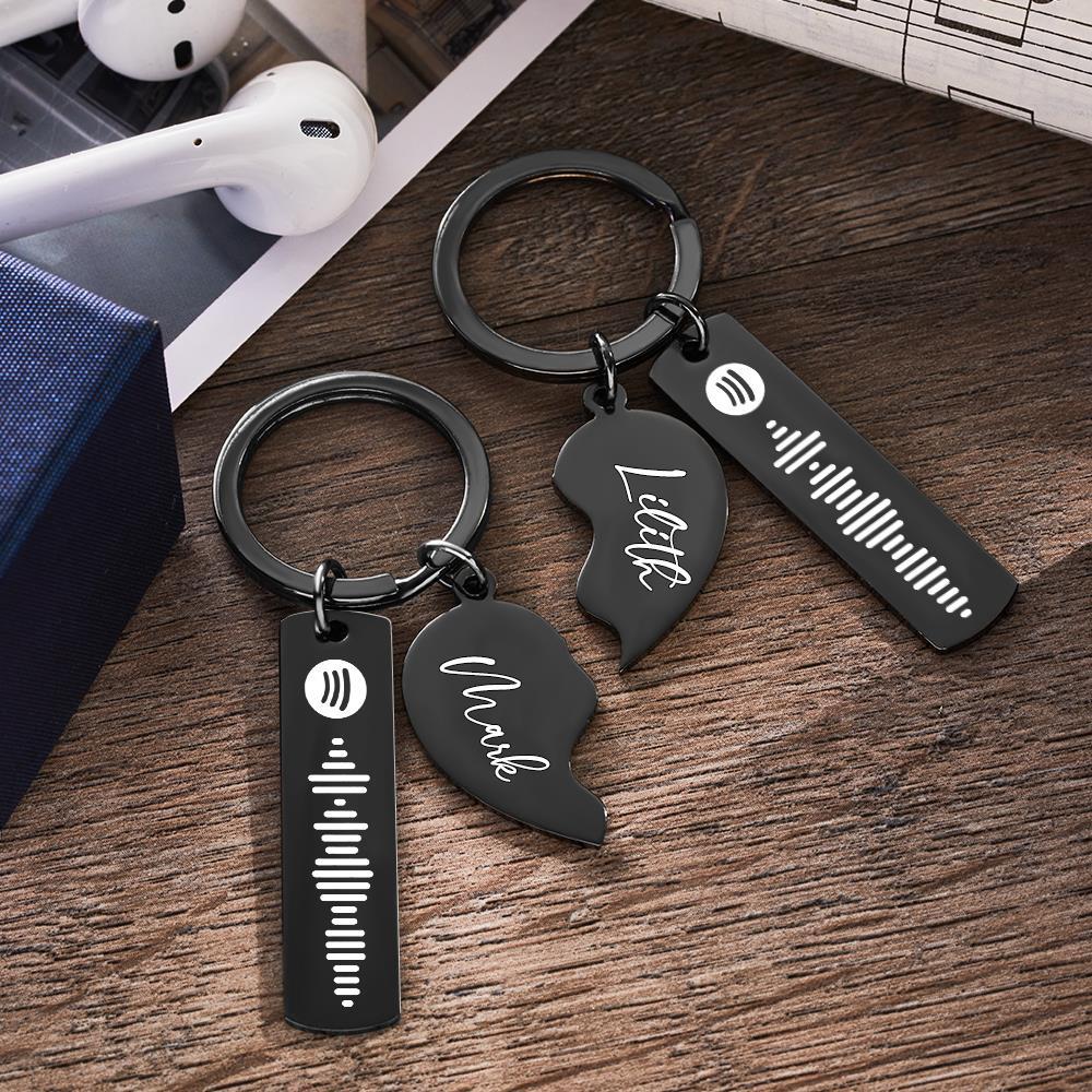 2 Personalized Spotify Code Keychain Engraved Name in Heart Shape Keychain  Valentines Day Gift