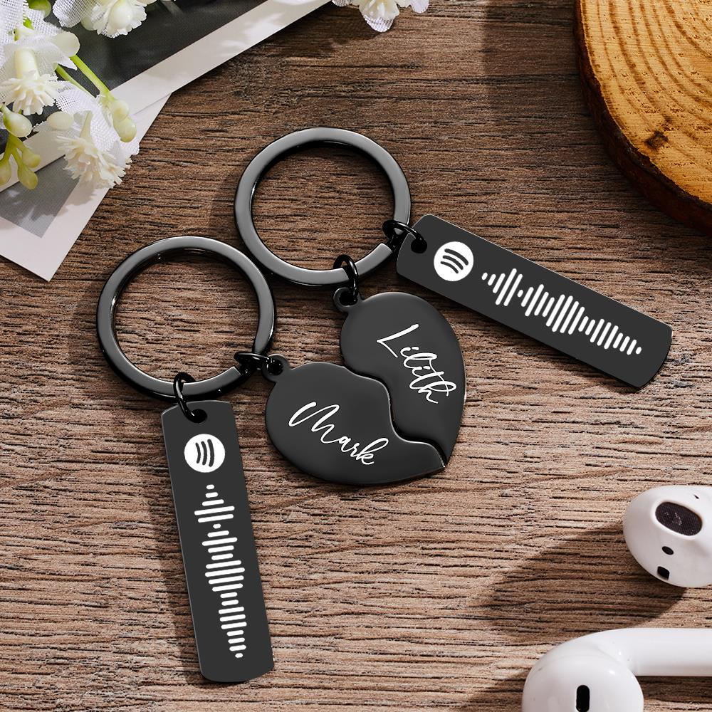 2 Personalized Spotify Code Keychain Engraved Name in Heart Shape Keychain  Valentines Day Gift