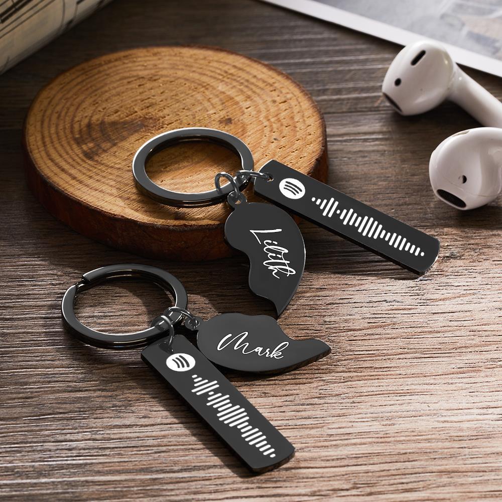 2 Personalized Spotify Code Keychain Engraved Name in Heart Shape Keychain  Valentines Day Gift