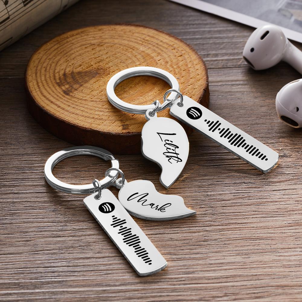 Personalized Spotify Code Keychain Custom Name in Heart Shape Keychain  for Her